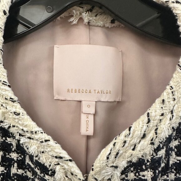 Rebecca Taylor Graphic Black/Ivory Tweed Jacket size 0 - Picture 3 of 7